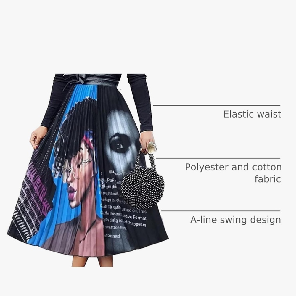 ThusFar Women's Graffiti Pleated Elastic Waist A-Line Swing Midi Skirt large - Picture 5 of 10